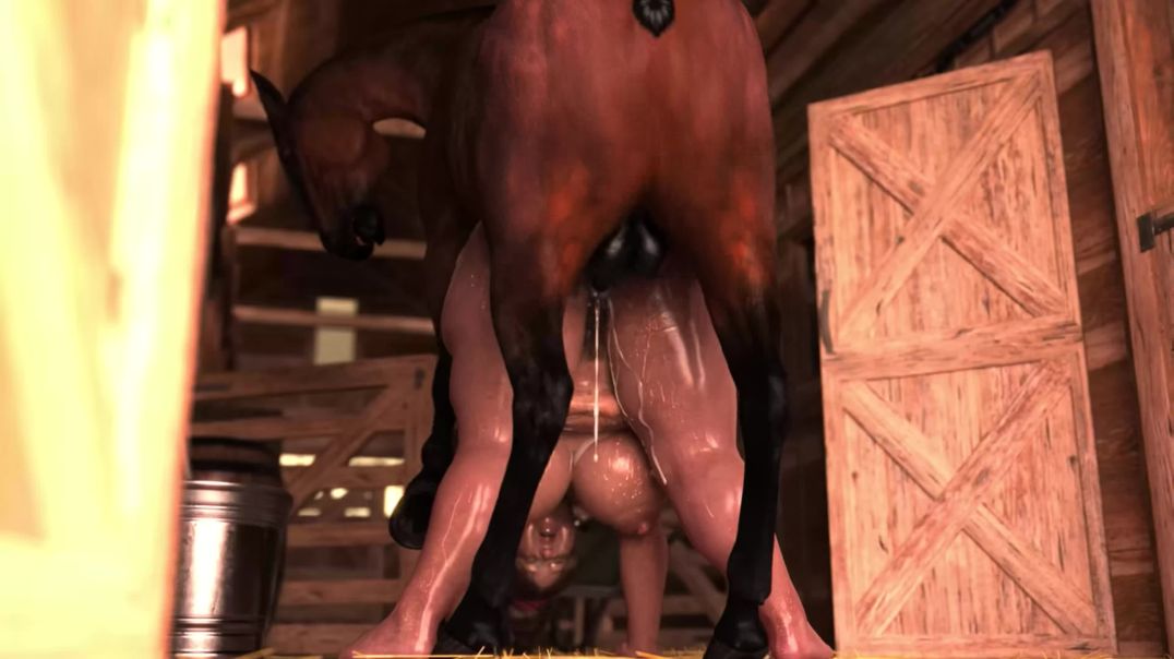 animation human female farmer sex wild horse in the stable