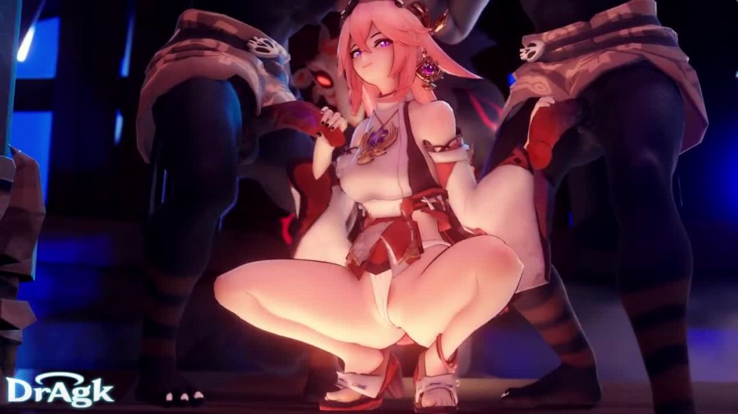 ⁣Yae miko surrounded by penis